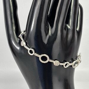 925 Sterling Silver Tennis Bracelet Circles & Dots 7.5” Double Safety Clasp